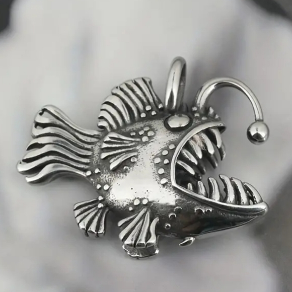 New! MEN'S Angler Fish Stainless Steel Pendant Necklace. - Picture 4 of 6